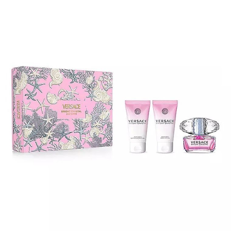 Versace, Bright Crystal, zestaw: woda toaletowa, spray, 50 ml + balsam do ciała, 50 ml + żel pod prysznic, 50 ml