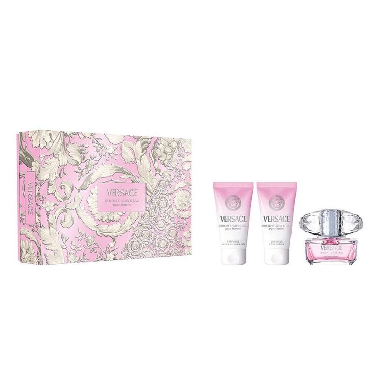 Versace, Bright Crystal, zestaw: woda toaletowa, spray, 50 ml + żel pod prysznic, 50 ml + balsam do ciała, 50 ml