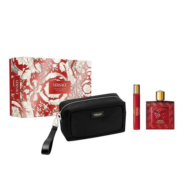 Versace, Eros Flame, zestaw: woda perfumowana, spray, 100 ml + miniatura wody perfumowanej, spray, 10 ml + kosmetyczka