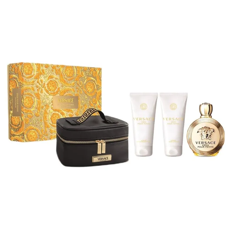 Versace, Eros Pour Femme, zestaw, woda perfumowana spray, 100 ml + balsam do ciała, 100 ml + żel pod prysznic, 100 ml + kosmetyczka