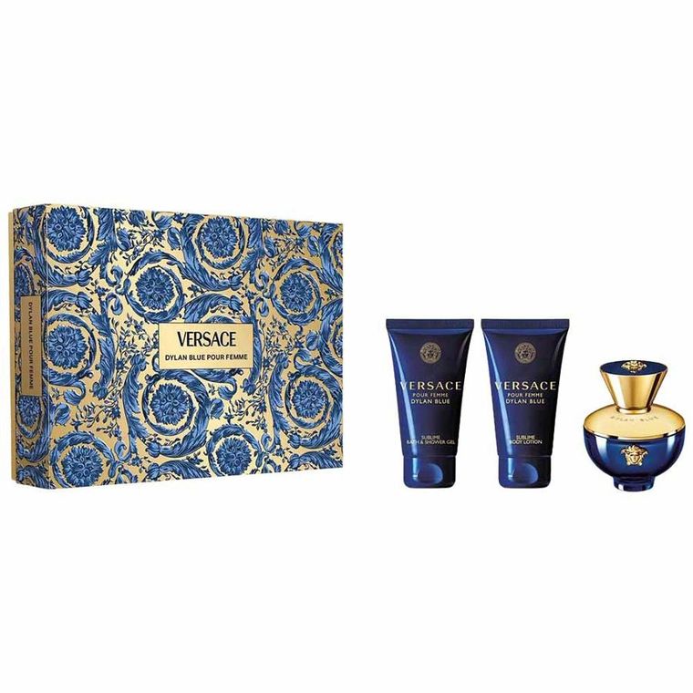 Versace, Pour Femme Dylan Blue, zestaw: woda perfumowana, spray, 50 ml + balsam do ciała, 50 ml + żel pod prysznic, 50 ml