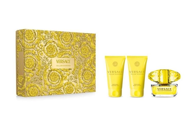 Versace, Yellow Diamond, zestaw: woda toaletowa, spray, 50 ml + żel pod prysznic, 50 ml + balsam do ciała, 50 ml