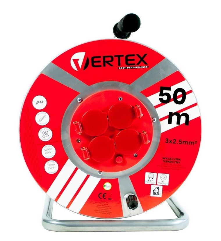 Vertex, przedłużacz bębnowy, 3-2,5mm, 50m, czarny