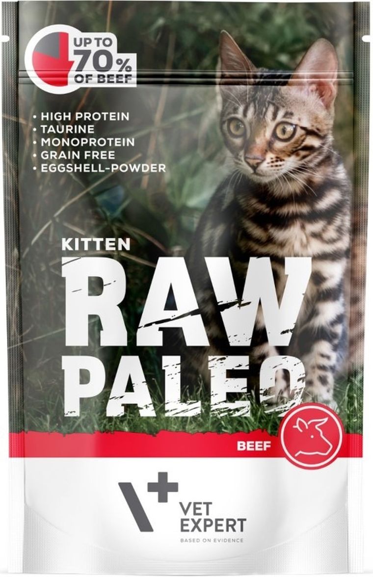 Vet Expert, Raw Paleo, Kitten, Beef, saszetka dla kota, 100g
