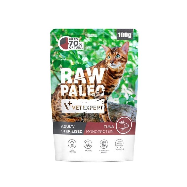 Vetexpert, Raw Paleo Adult/Sterilised, karma mokra dla kota, tuńczyk, 100g