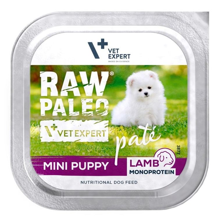 VetExpert, Raw Paleo, jagnięcina, karma mokra dla szczeniąt, Pate Mini Puppy, 150g