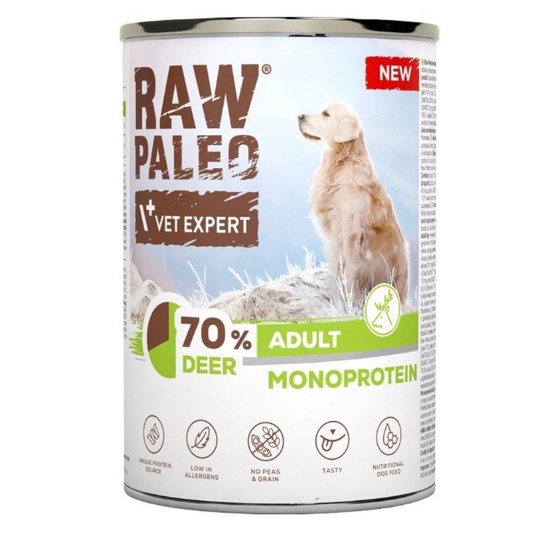 VetExpert, Raw Paleo, Jeleń, Adult, mokra kara dla psów, 400g