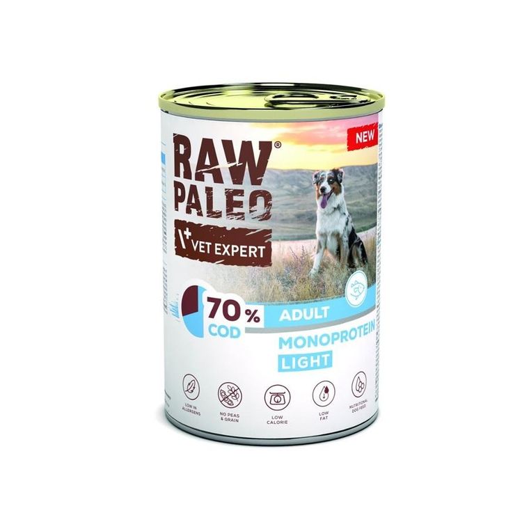 Vetexpert, Raw Paleo Light Adult Can, mokra karma dla psa, dorsz, 400g