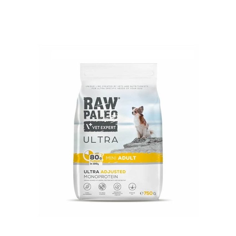VetExpert, Raw Paleo Ultra, indyk, mini, adult, karma sucha dla psów, 750g