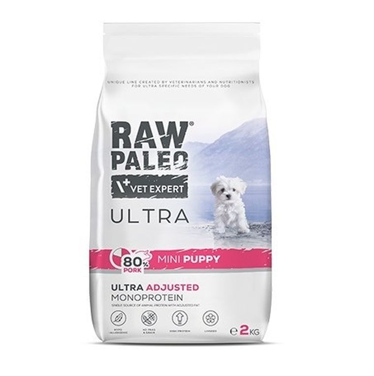 VetExpert, Raw Paleo Ultra, wieprzowina, karma sucha dla szczeniąt, Mini Puppy, 2 kg