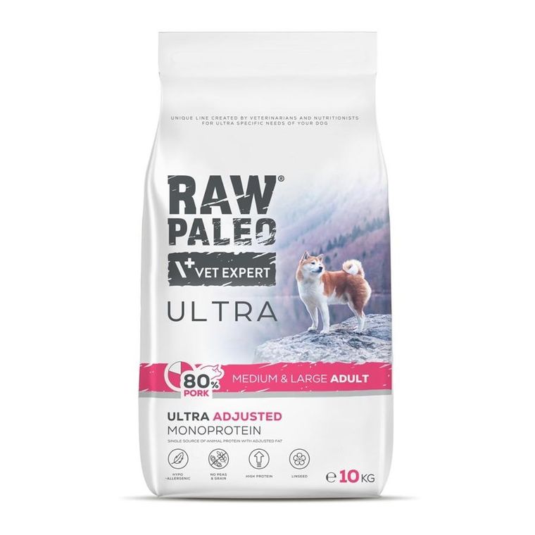 VetExpert, Raw Paleo, Ultra, wieprzowina, Medium&Large Adult, sucha karma dla psa, 10 kg