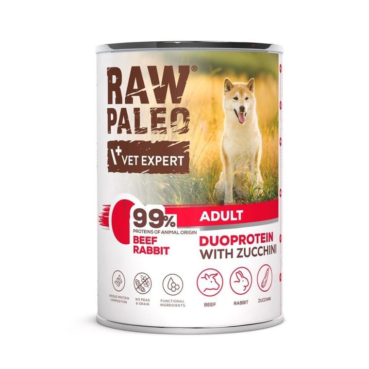 VetExpert, Raw Paleo, wołowina i królik, Adult Can, mokra karma dla psa, 400g