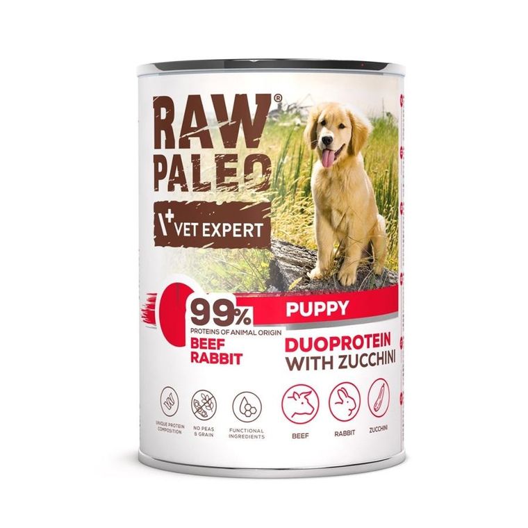VetExpert, Raw Paleo, wołowina i królik, Puppy Can, mokra karma dla psa, 400g
