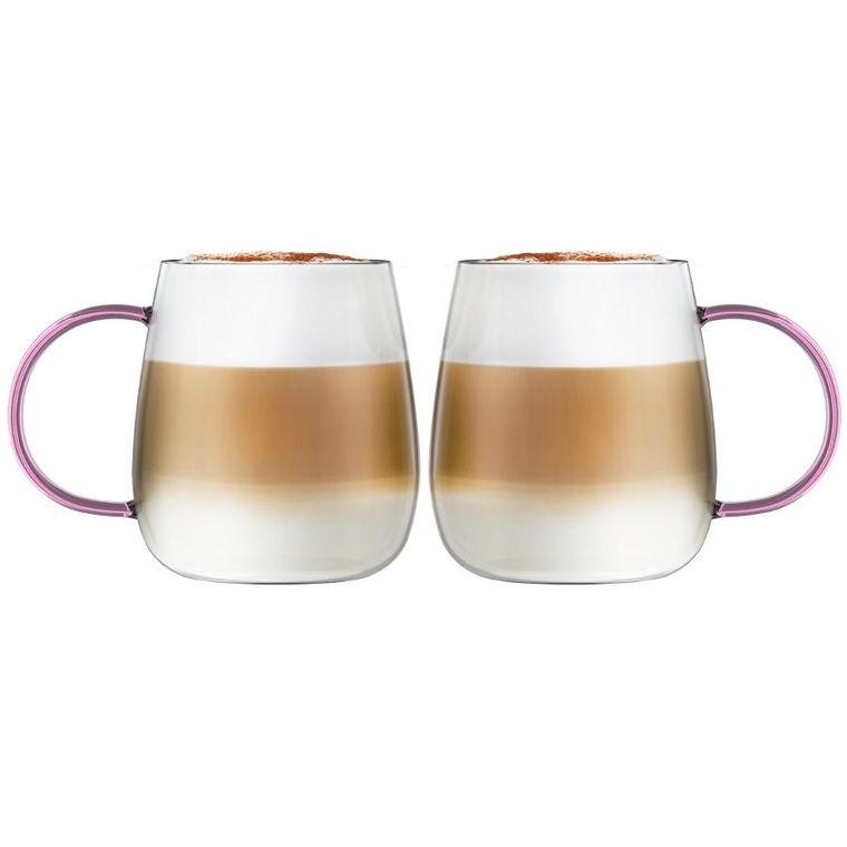 Vialli Design, Bolla, szklanki z uchem, różowe, 400 ml, 2 szt.