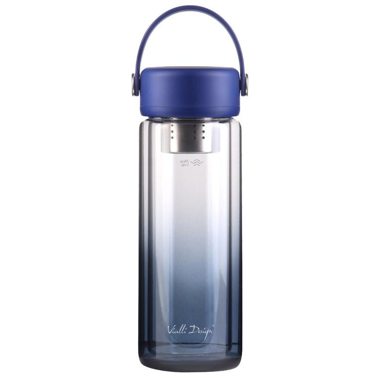 Vialli Design, Fuori, butelka z podwójną ścianką i zaparzaczem, granatowa, 350 ml