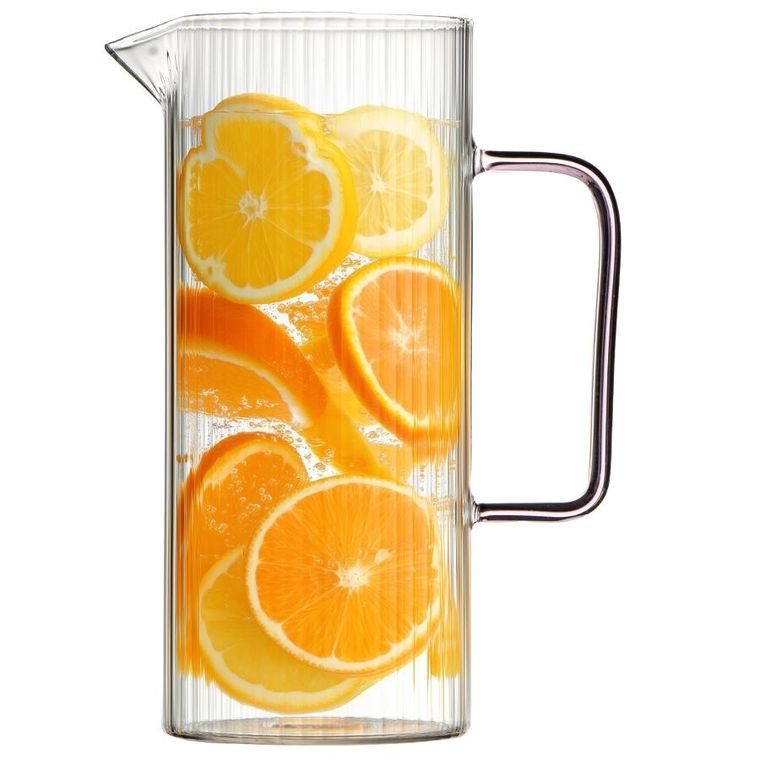 Vialli Design, Livio, dzbanek ryflowany z różowym uchem, 1500 ml