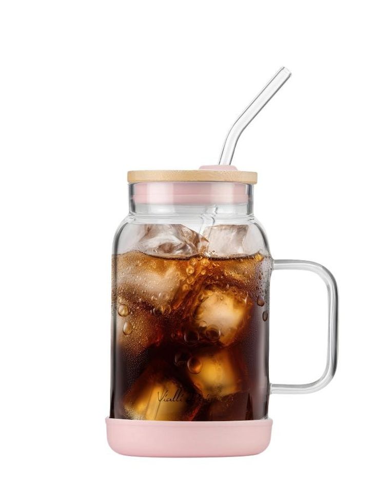 Vialli Design, słoik ze słomką, 600 ml, różowy Fuori