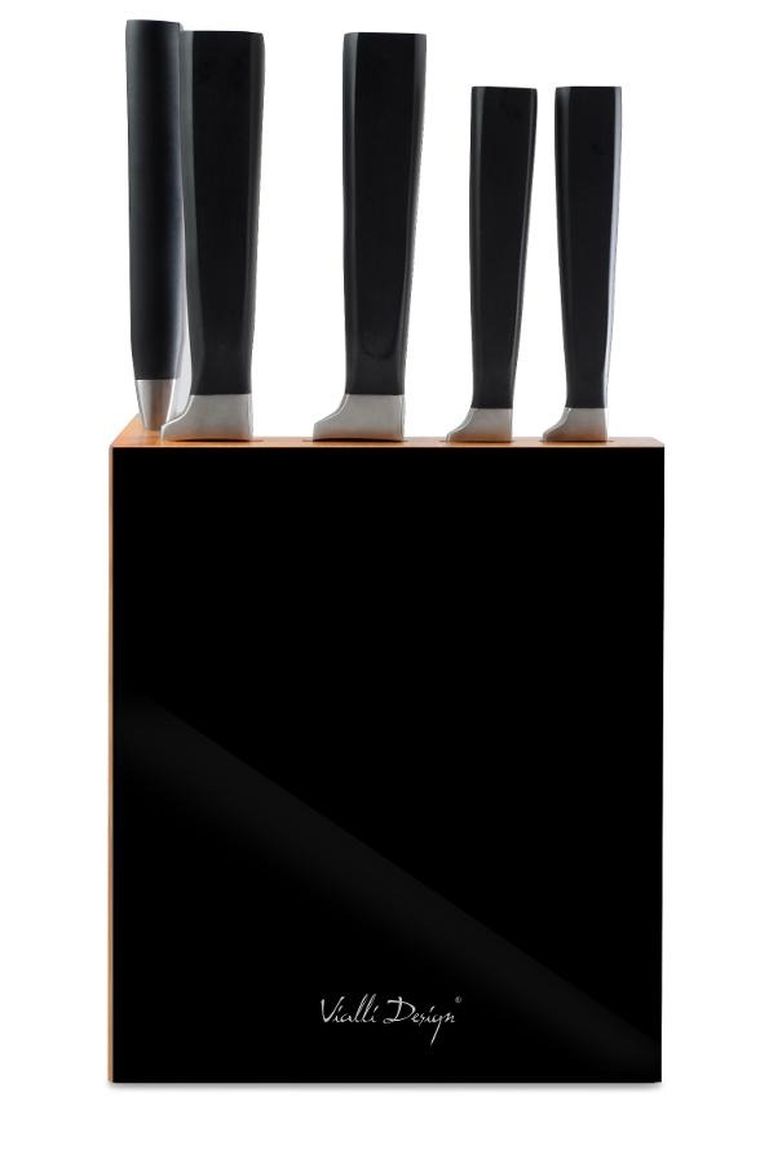 Vialli Design, zestaw 5 kutych noży w bloku, Fino, czarny