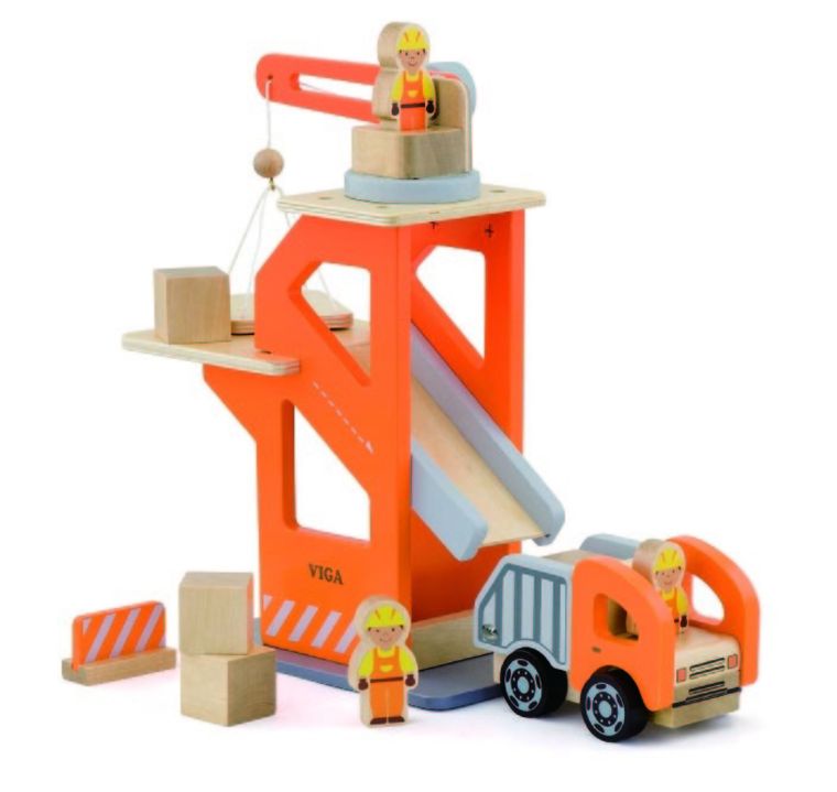 Viga Toys, Dźwig, drewniany pojazd budowlany
