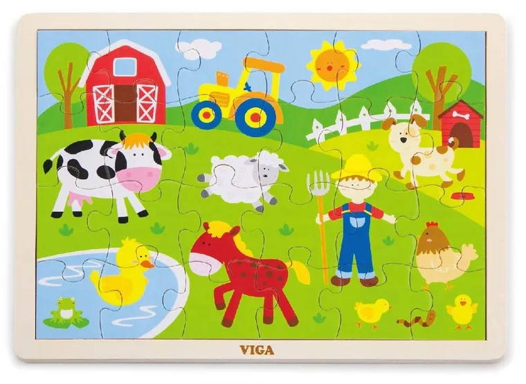 Viga Toys, Farma, puzzle na podkładce, 24 elementy