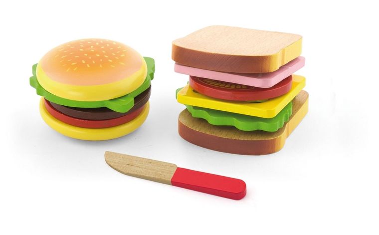 Viga Toys, Hamburger i kanapka, zestaw do krojenia