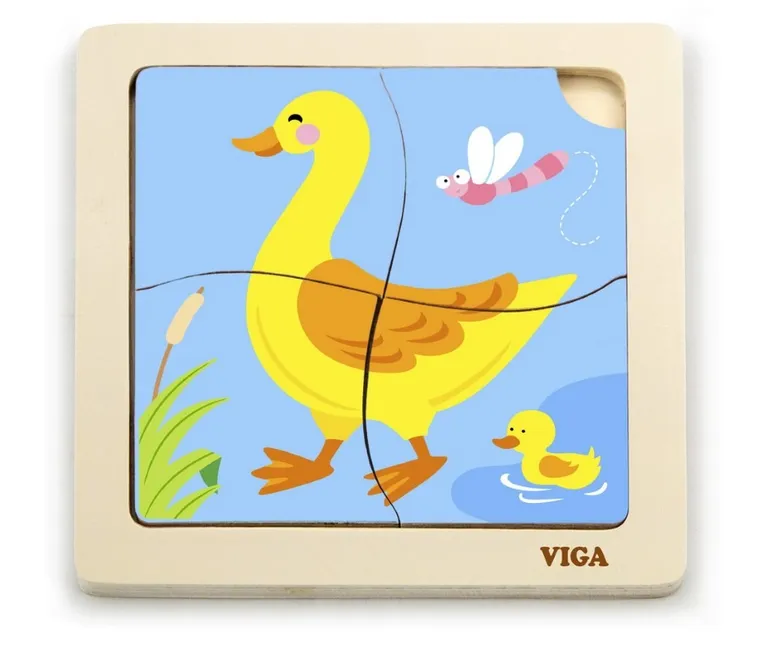 Viga Toys, Kaczuszka, drewniane puzzle na podkładce