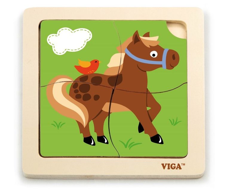Viga Toys, Konik, drewniane puzzle na podkładce