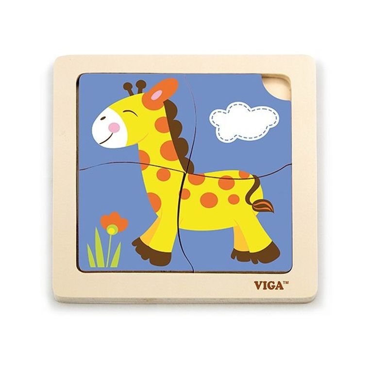 Viga Toys, Żyrafa, drewniane puzzle na podkładce