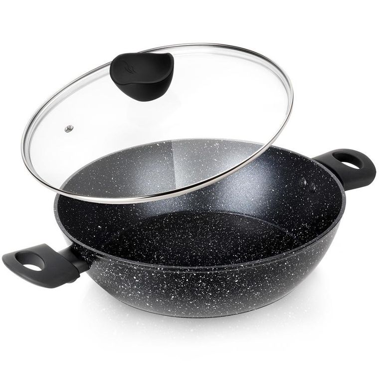 Vilde, Black line, patelnia granitowa głęboka ze szklaną pokrywką, 28 cm, 3,5 l