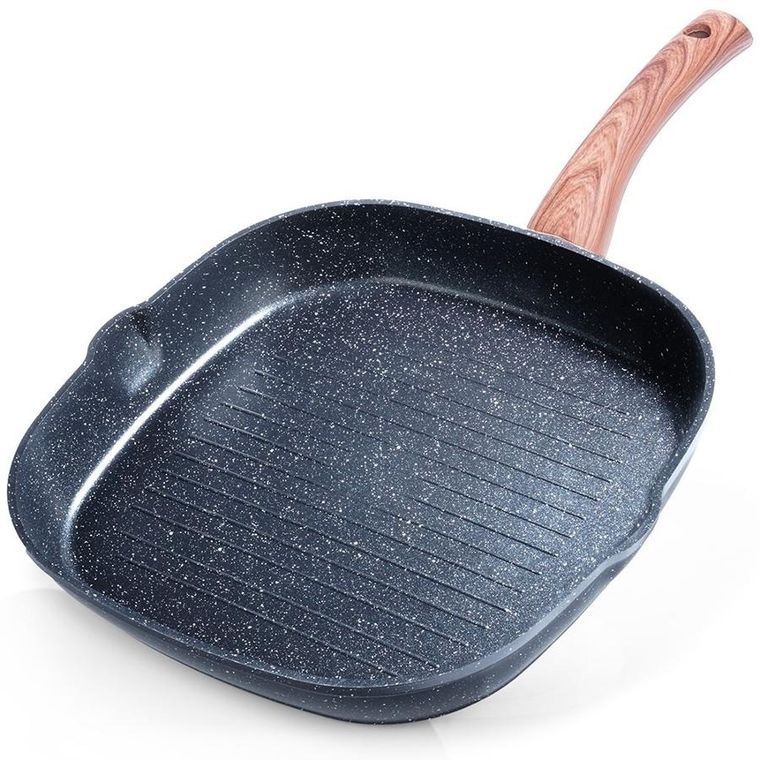 Vilde, Black&Wood, patelnia do grillowania granitowa kwadratowa, 28-28 cm