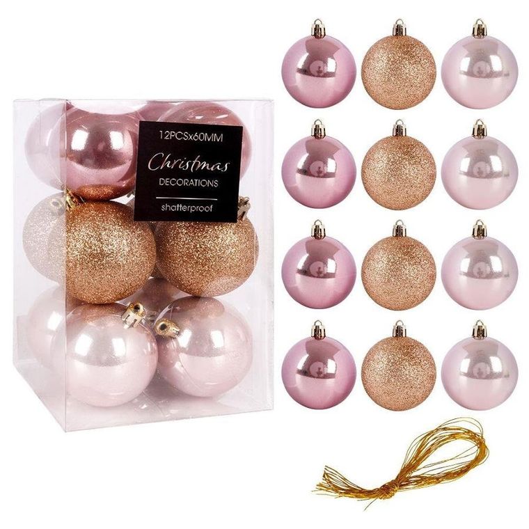 Vilde, bombki choinkowe nietłukące, różowe, 12 szt., 6 cm