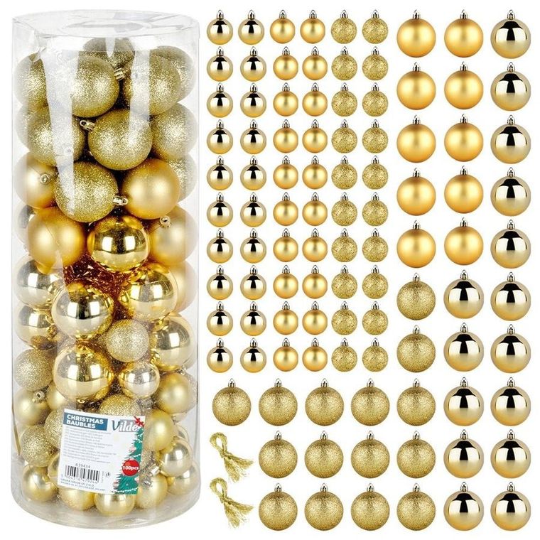 Vilde, bombki choinkowe, nietłukące, złote 4 cm, 6 cm, 100 szt.