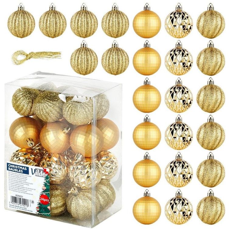 Vilde, bombki choinkowe, nietłukące, złote, 5 cm, 24 szt.