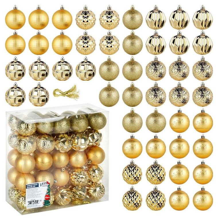 Vilde, bombki choinkowe, nietłukące, złote, 6 cm, 50 szt.