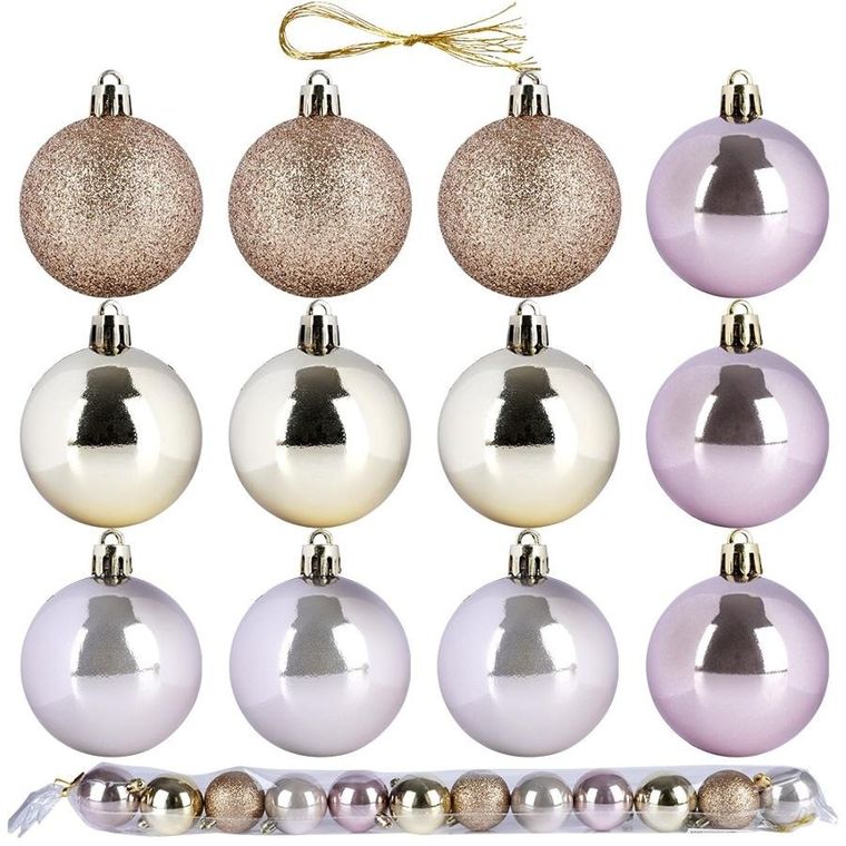 Vilde, bombki choinkowe, różowe złote nietłukące, 5 cm, 12 szt.