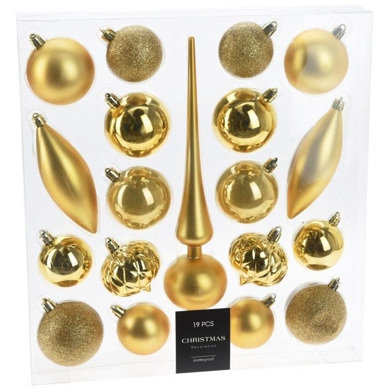 Vilde, bombki choinkowe ze szpicem, nietłukące, złote, 19 elementów