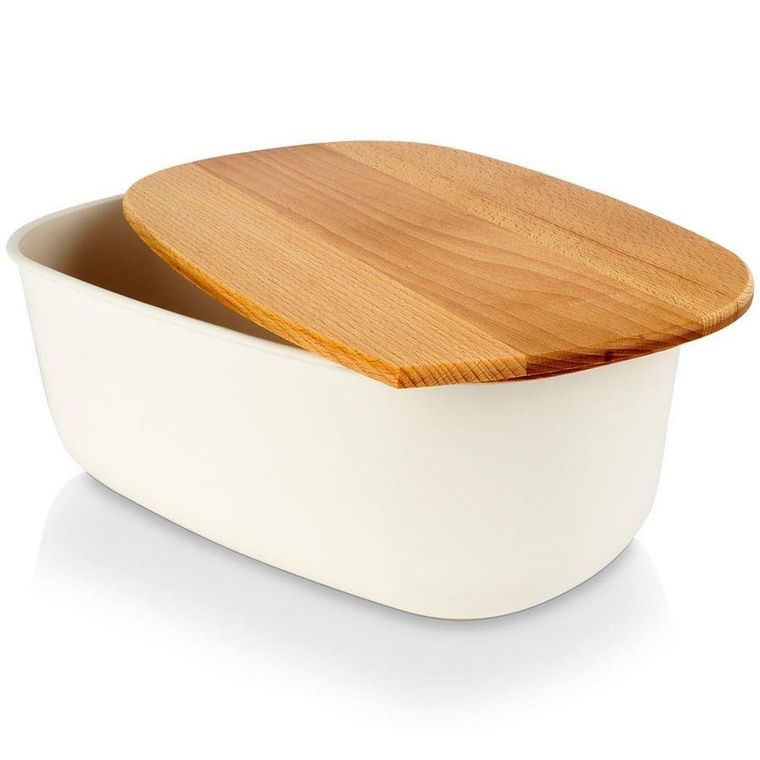 Vilde, chlebak, z drewnianą deską, kremowy, 39-23.5-15.5 cm