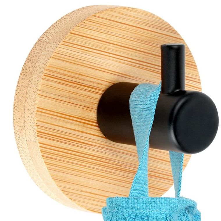 Vilde, haczyk, wieszak samoprzylepny, drewniany, metalowy, czarny, 5-3,5 cm