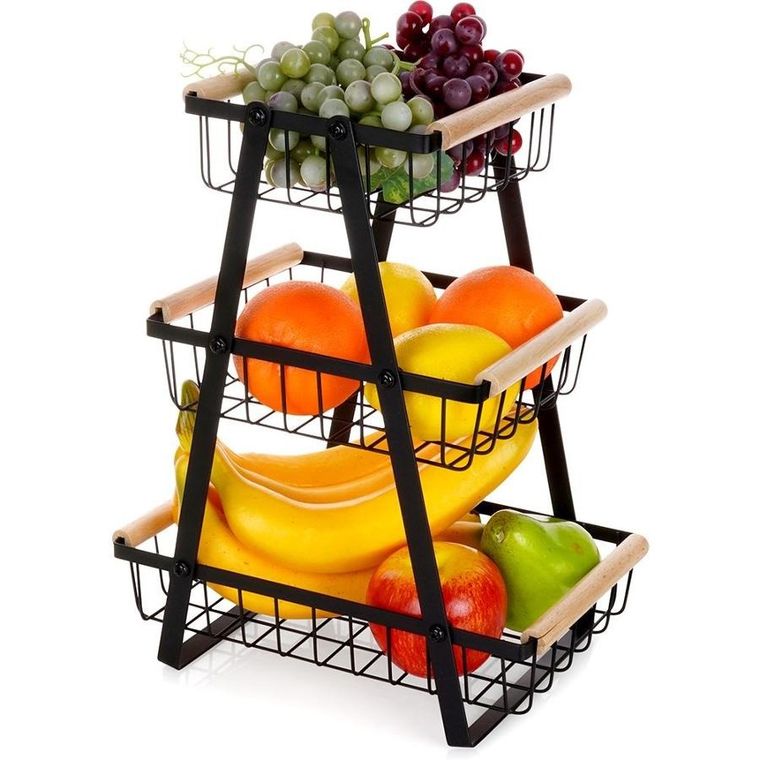 Vilde, koszyk na owoce, metalowy czarny, 3-poziomowy