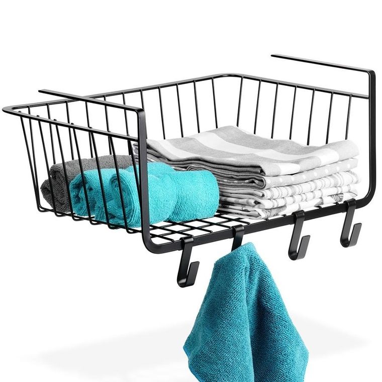 Vilde, koszyk podwieszany pod półkę, metalowy, czarny, 40,5-26-16 cm