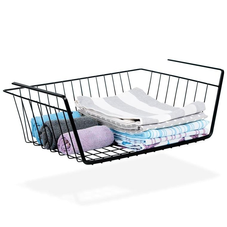 Vilde, koszyk podwieszany pod półkę, metalowy, czarny, 40,5-26,5-14,5 cm