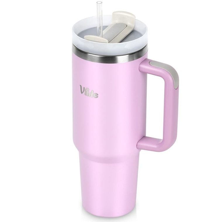 Vilde, kubek termiczny z uchwytem, stalowy, różowy, 1,2l