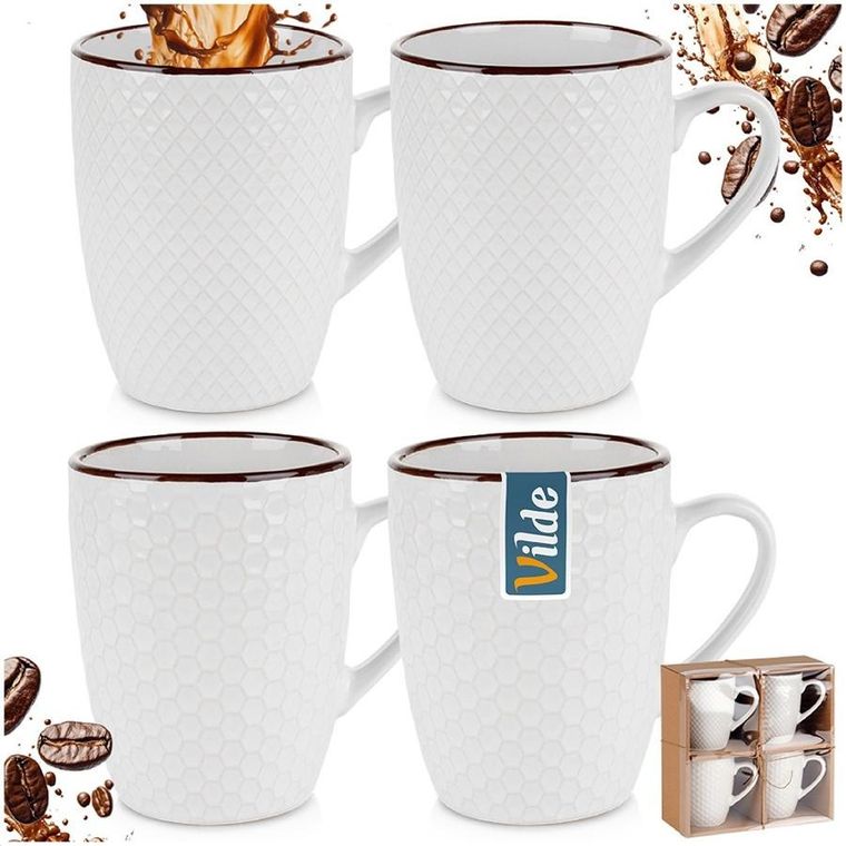 Vilde, kubki ceramiczne, białe, 400 ml, 4 szt.