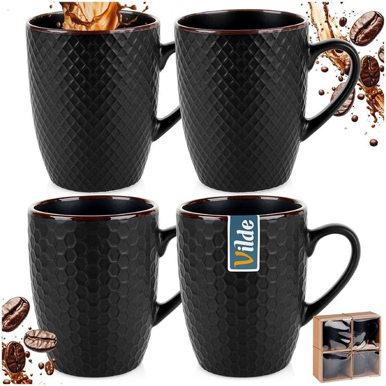 Vilde, kubki ceramiczne, czarne, 400 ml, 4 szt.