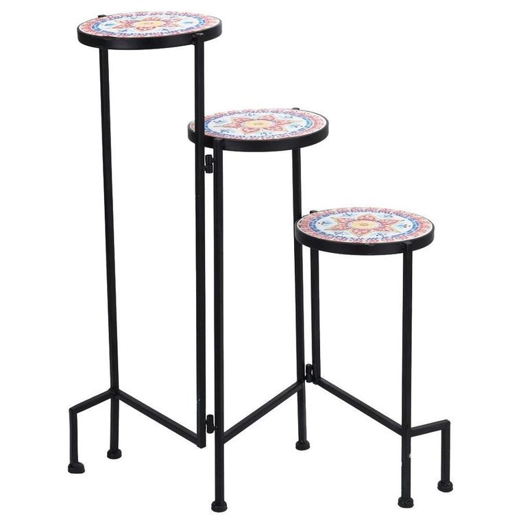 Vilde, kwietnik metalowy, czarny, 3-poziomowy, 68 cm