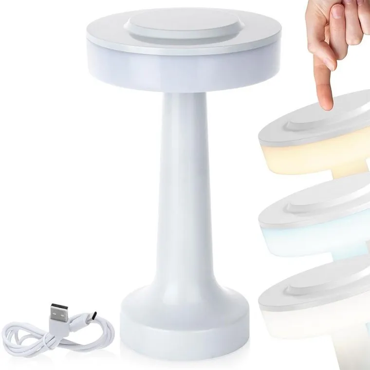 Vilde, lampka stołowa LED bezprzewodowa, biała, 3 tryby świecenia, 21 cm