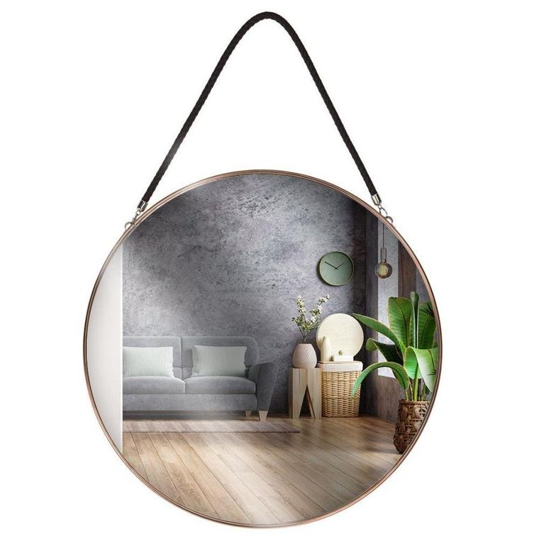 Vilde, lustro ścienne okrągłe, do zawieszenia, miedziane, metalowa rama, 38 cm