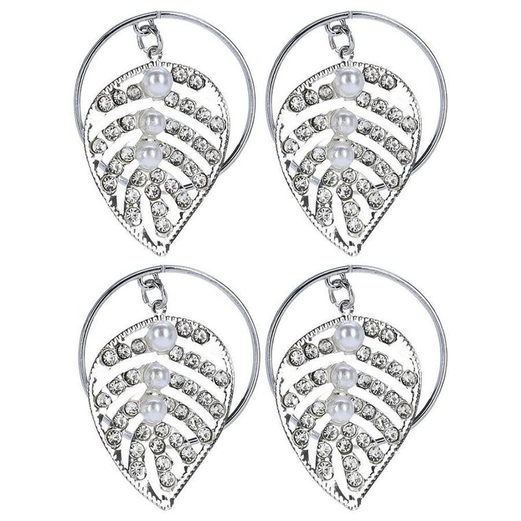 Vilde, obrączki metalowe, srebrne liście, 4 szt.