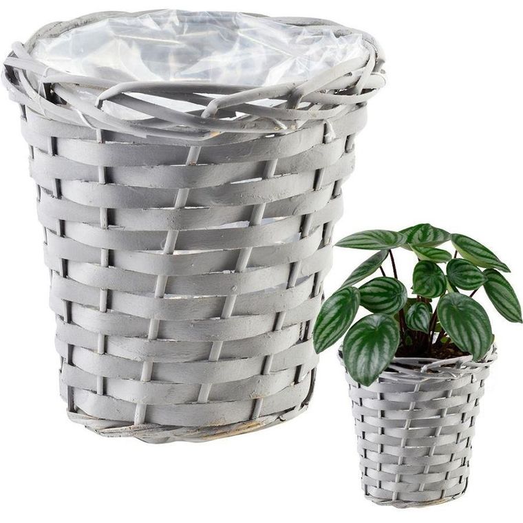 Vilde, osłonka na kwiaty, pleciona, szara, koszyk boho, 16-17 cm