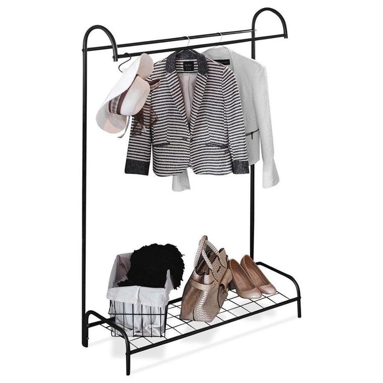 Vilde, podłogowy wieszak na ubrania, metalowy, czarny, 85-35-147 cm